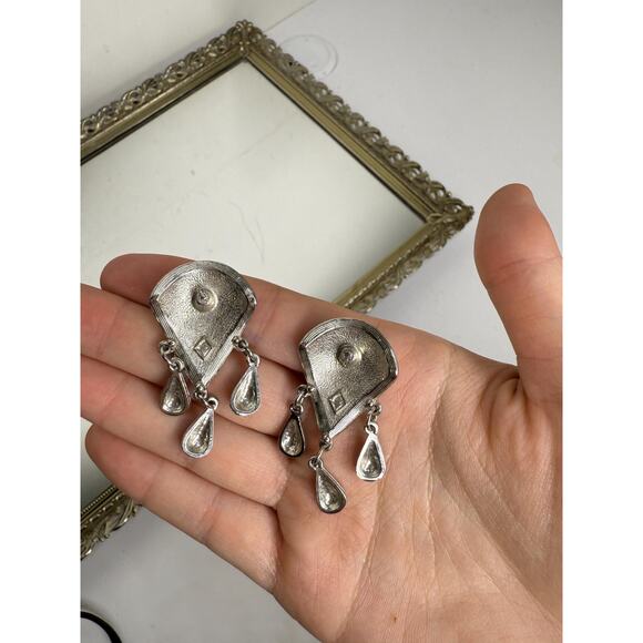 Vintage Rare Silver and Enamel Teardrop Dangle Earrings - Picture 8 of 9